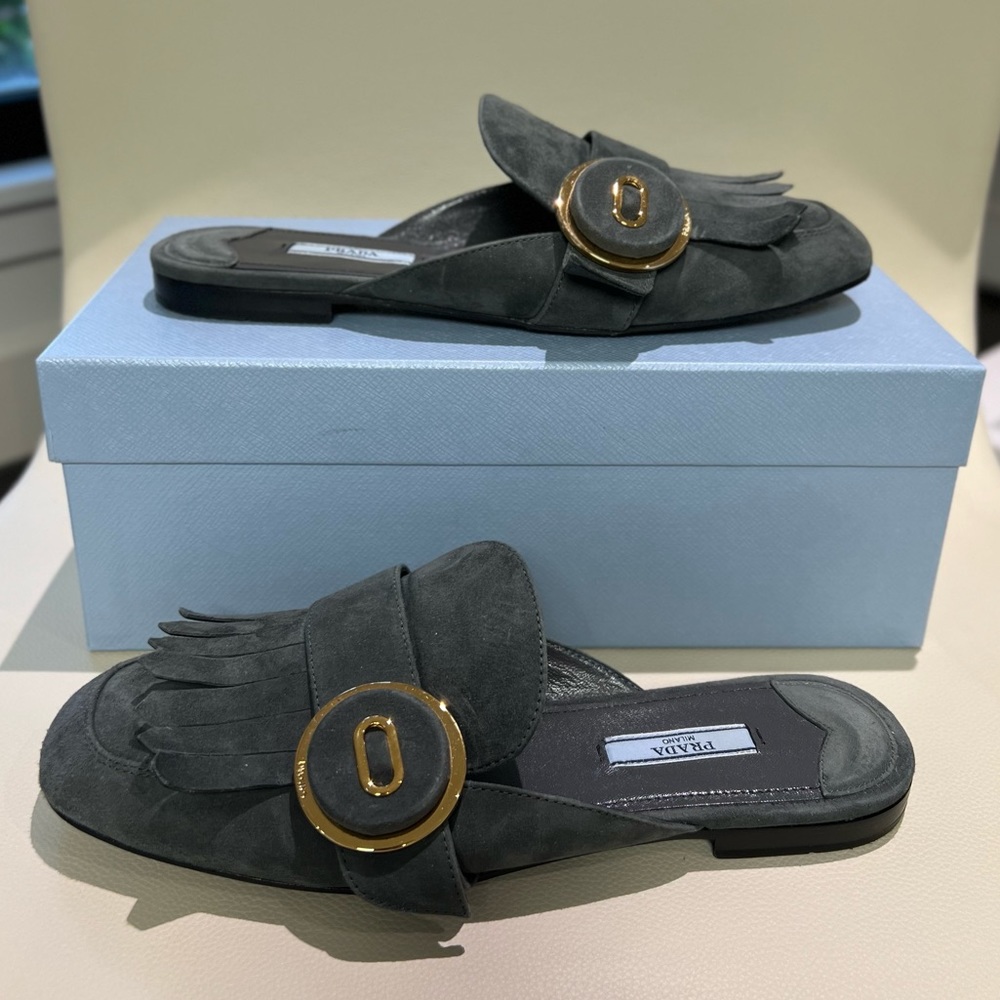 Prada Gray Suede Mule